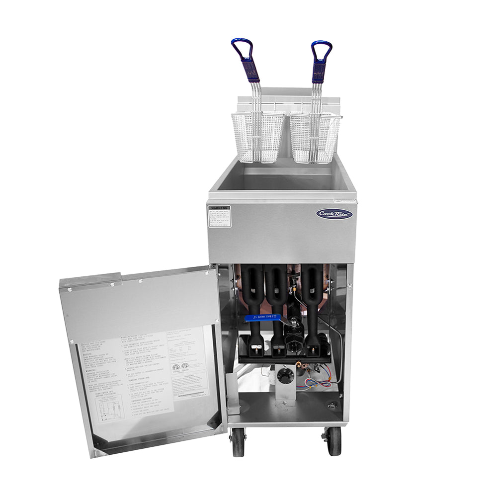 40 Lb. 3-Tube Natural Gas Floor Fryer 102,000 BTUs - Atosa ATFS-40-NG-Inside Cabinet