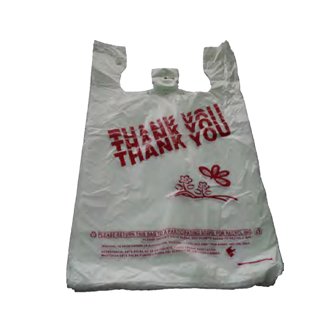 1/6 Plastic T-Shirt Bag Standard Size with “Thank You” – Sold 500 Bags per Case | Gator Chef Restaurant Equipment & Kitchen Supplies