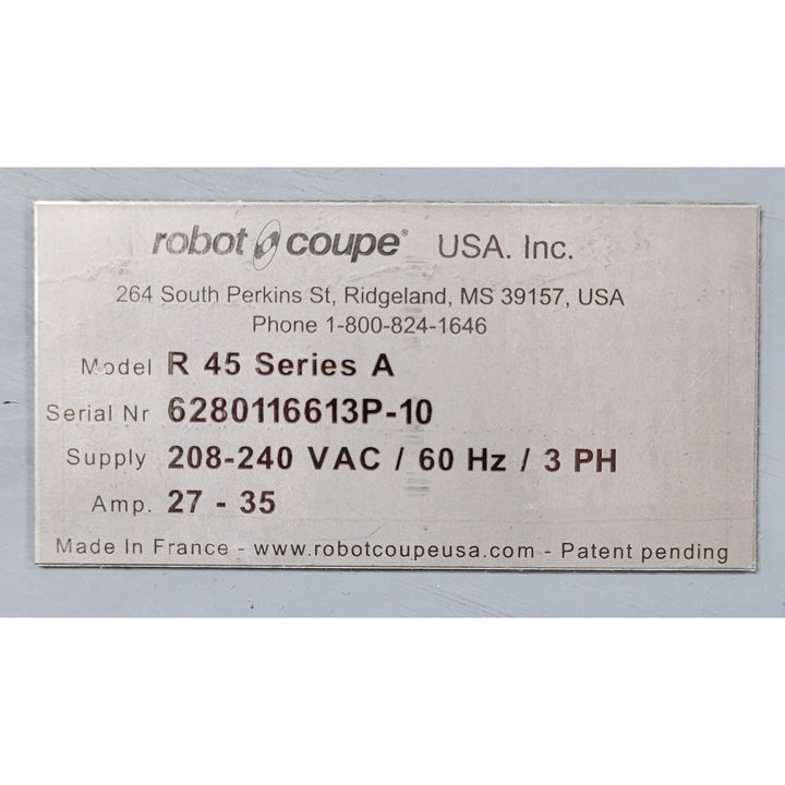 Model Name Plate Used Robot Coupe R45 T VCM | Sold By Gator Chef Restaurant Equipment and Kitchen Supplies
