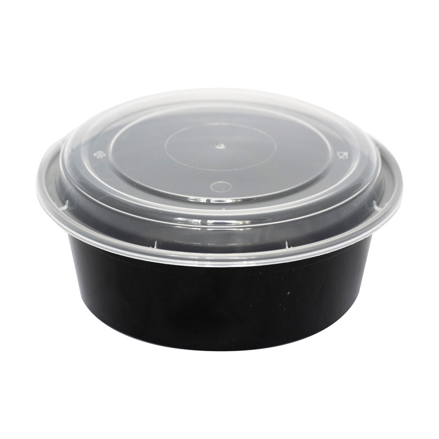 32 Oz. Round Plastic Take-Out Container Black with Clear Lid - ITI TG-PP-32-R