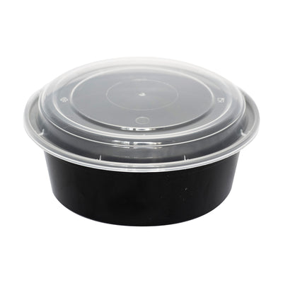 32 Oz. Round Plastic Take-Out Container Black with Clear Lid (ITI TG-PP-32-R)
