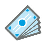 Light blue and gray cash fanned out icon