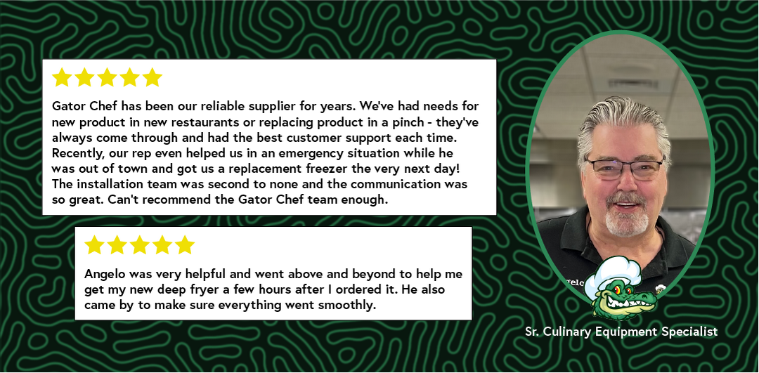 Portrait of our sales rep Angelo and some screenshots of Google Reviews