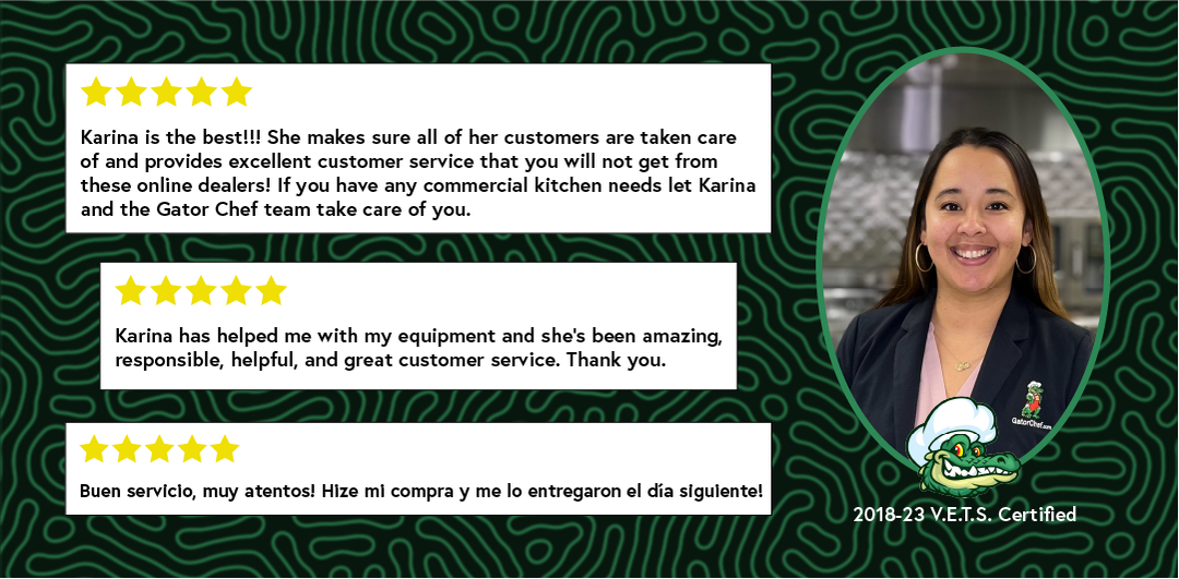 Portrait of our sales rep Karina and some screenshots of Google Reviews