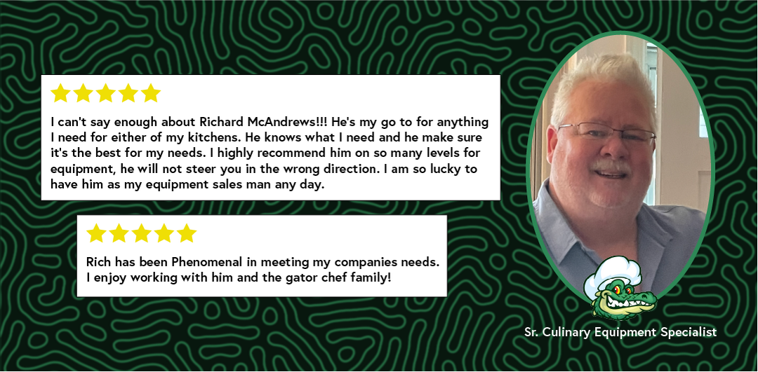 Portrait of our sales rep Rich and some screenshots of Google Reviews