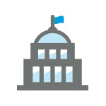 Light blue and gray bank building icon