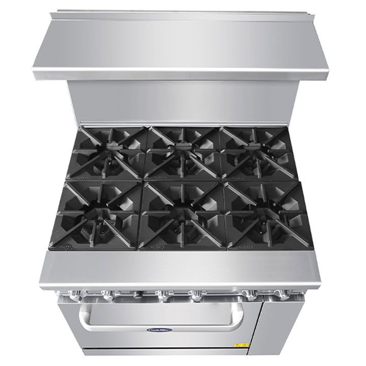 Burner Top View - 36" Wide Commercial 6-Burner Restaurant Range with Standard Oven - Atosa AGR-6B-NG