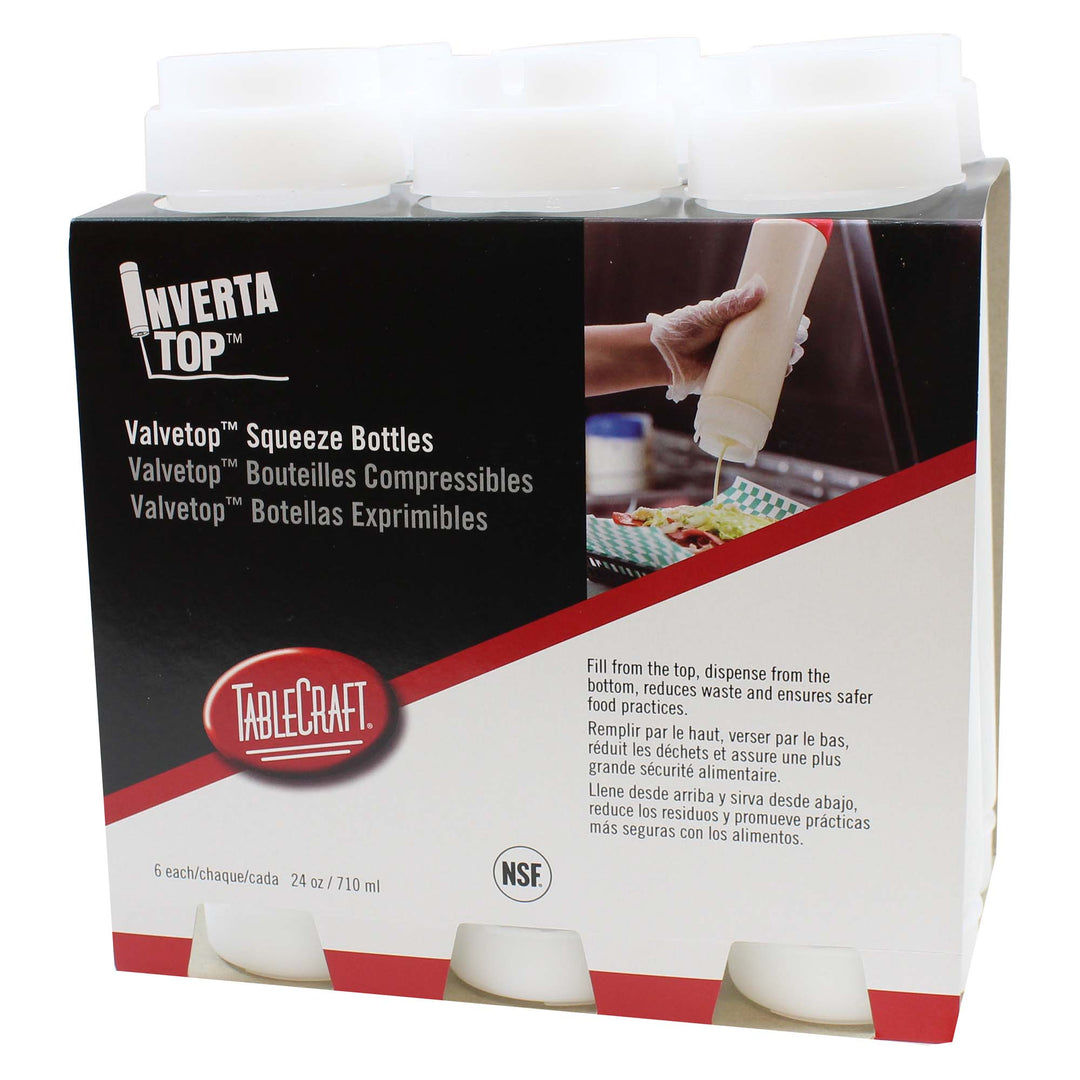 TableCraft 24 Oz. InvertaTop Translucent Squeeze Bottle, 6-Packs (TableCraft C24SV)