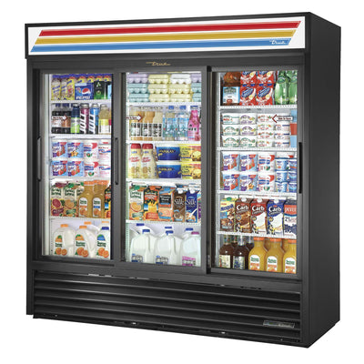 Sliding Glass Three-Door Refrigerator Merchandiser True Mfg GDM-69-HC-LD