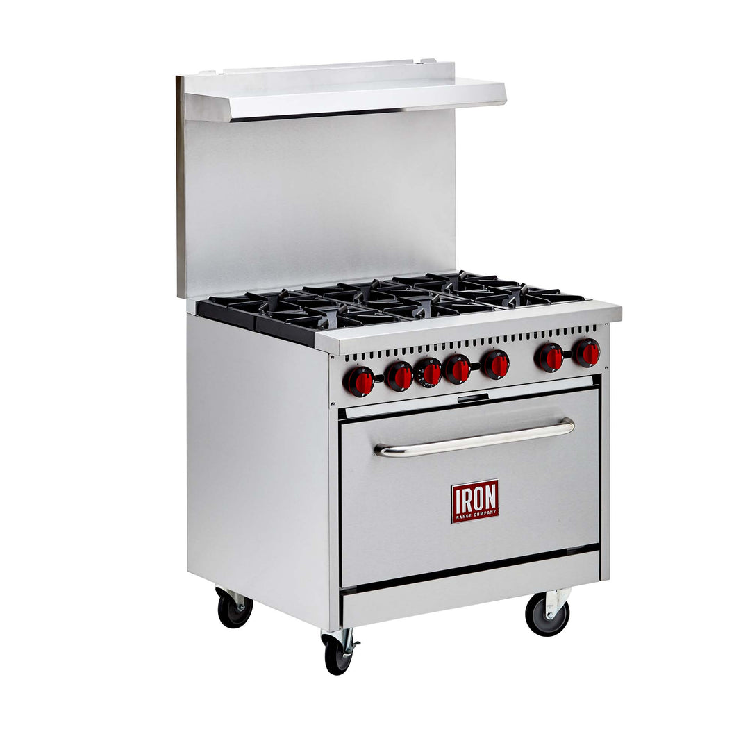 Iron Range 36” Commercial 6-Burner Gas Stove with Oven (Iron Range IR-6B)