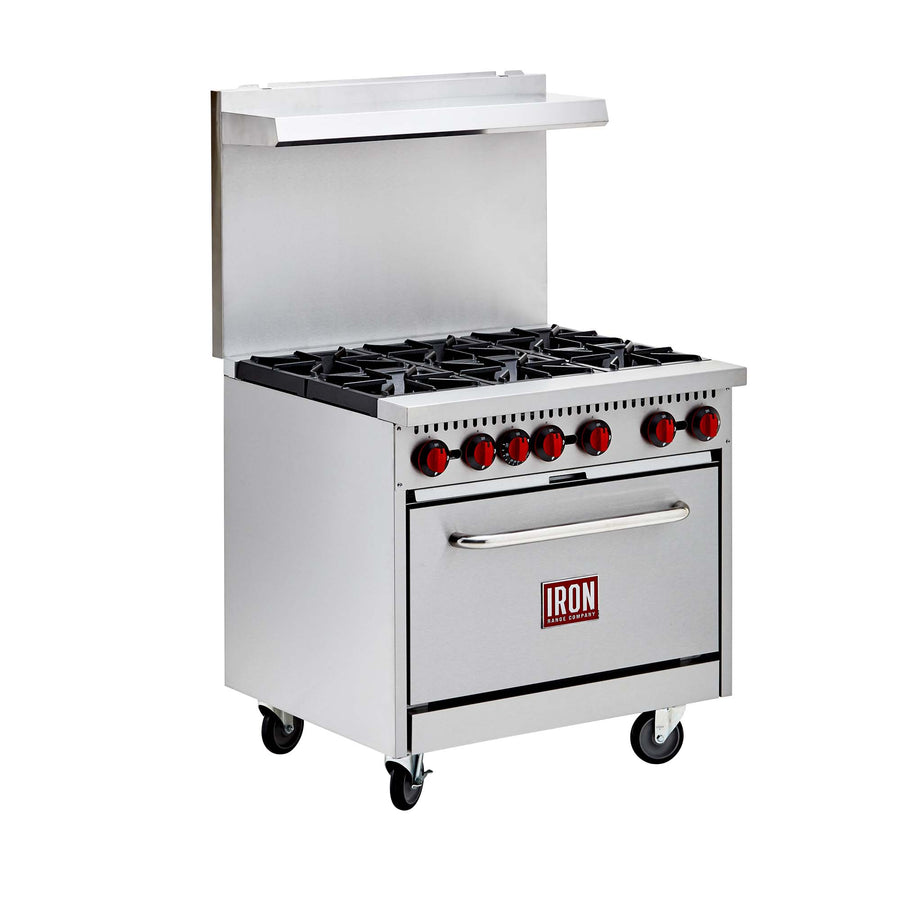 Iron Range 36” Commercial 6-Burner Gas Stove with Oven (Iron Range IR-6B)
