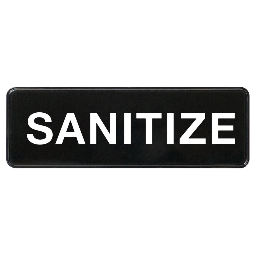 Winco 9" x 3" Black and White "Sanitize" Information Sign (Winco SGN-329)