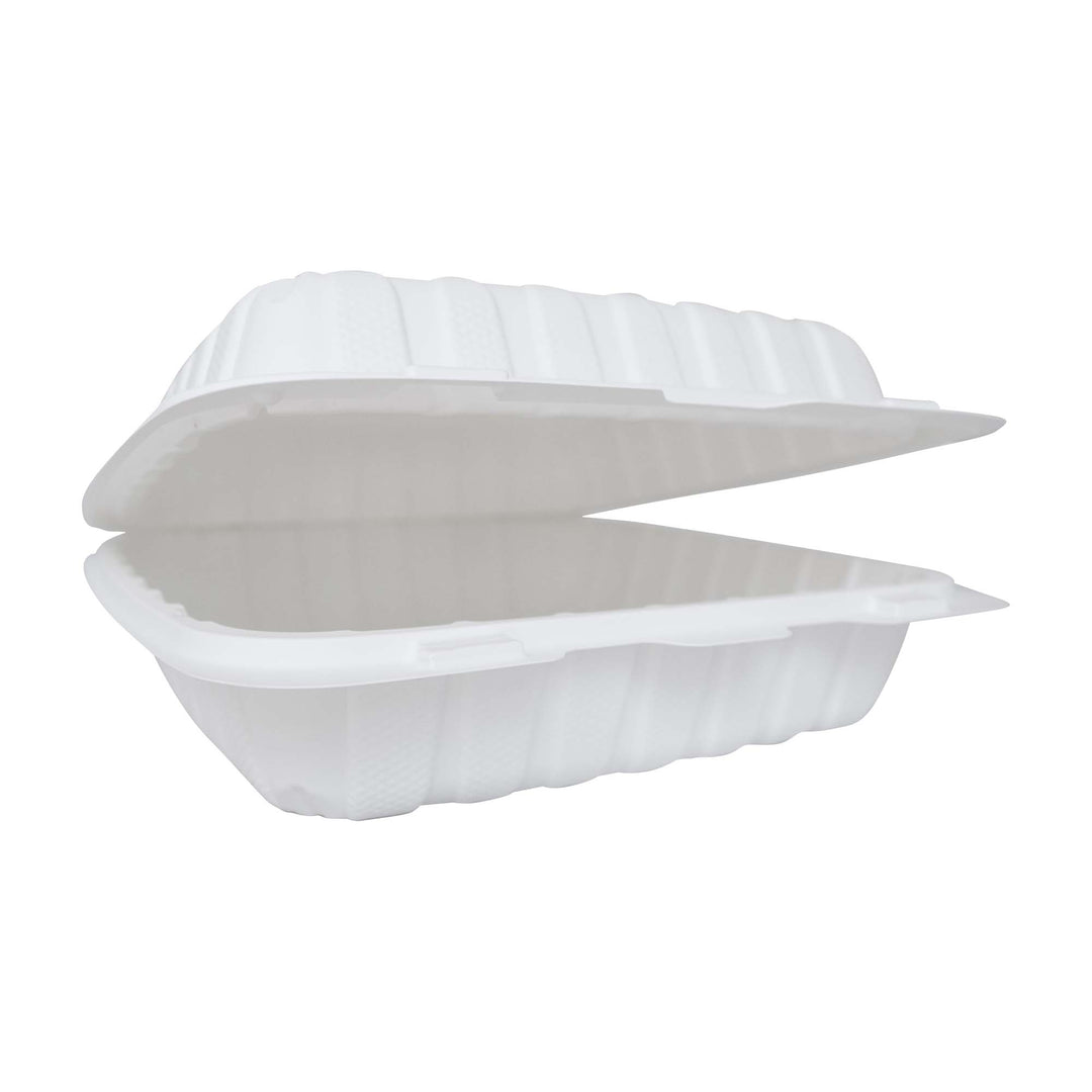 9" x 9" x 3" Clamshell hinged lid plastic take-out container - TG-PM-99 |Sold By Gator Chef