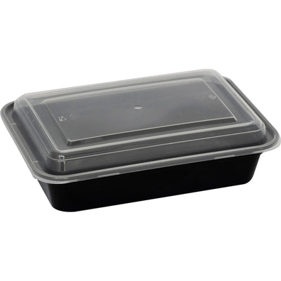 24 Oz. Rectangular Plastic Take-Out Container Black with Clear Lid (ITI TG-PP-24)