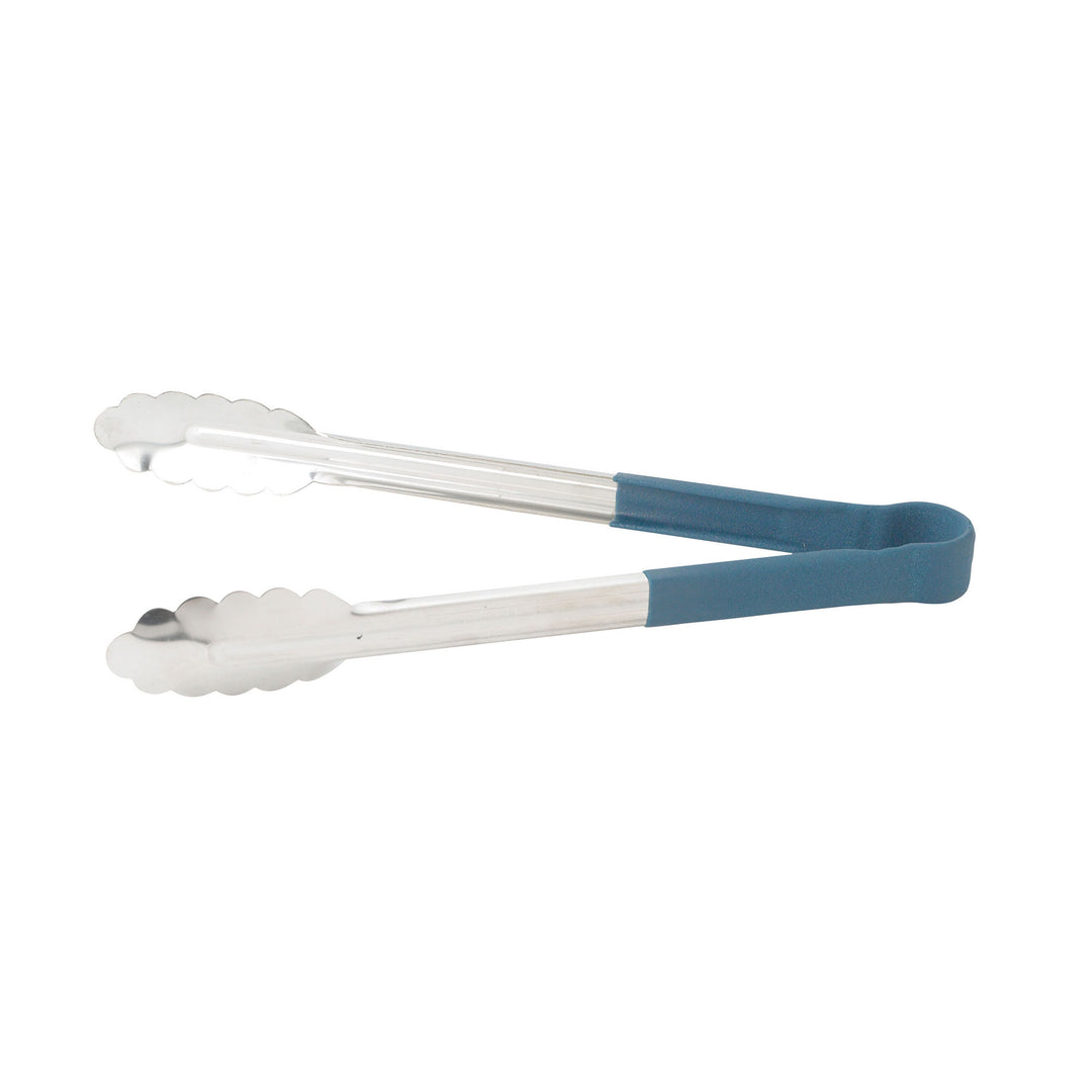 Winco 12" Heat Resistant Heavy Duty Stainless Steel Scalloped Utility Tongs, Blue (Winco UTPH-12B)