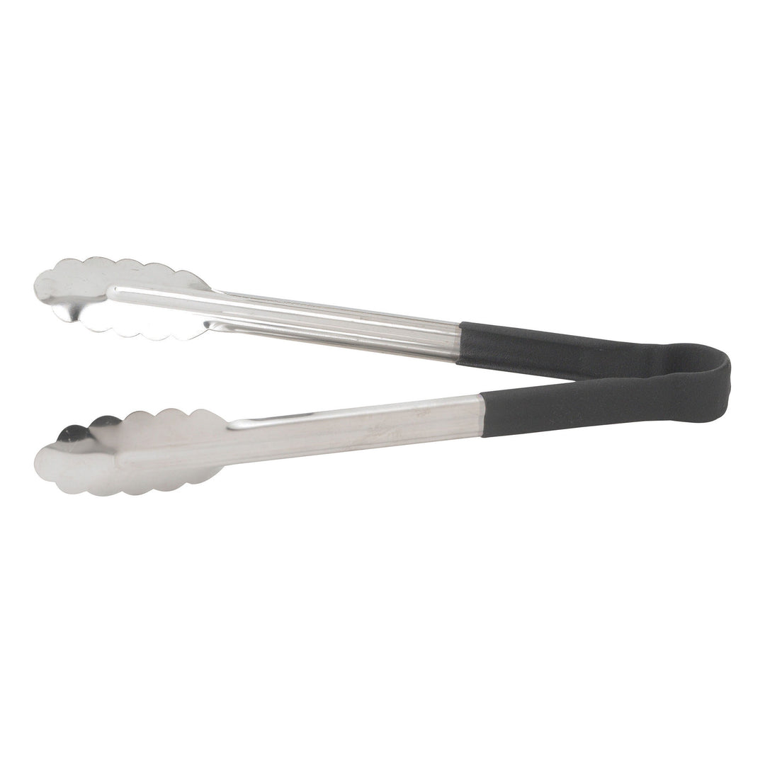 Winco 12" Heat Resistant Heavy Duty Stainless Steel Scalloped Utility Tongs, Black (Winco UTPH-12K)