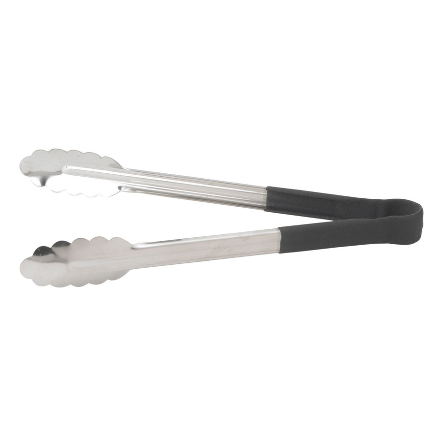 Winco 12" Heat Resistant Heavy Duty Stainless Steel Scalloped Utility Tongs, Black (Winco UTPH-12K)
