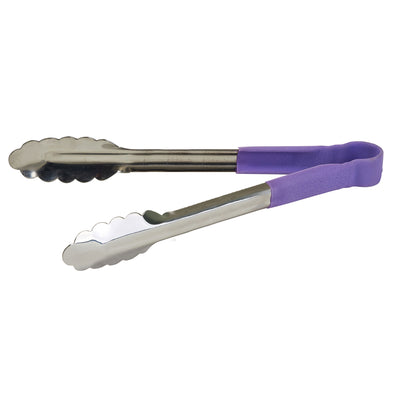 Winco 12" Heat Resistant Heavy Duty Stainless Steel Scalloped Utility Tongs, Purple (Winco UTPH-12P)