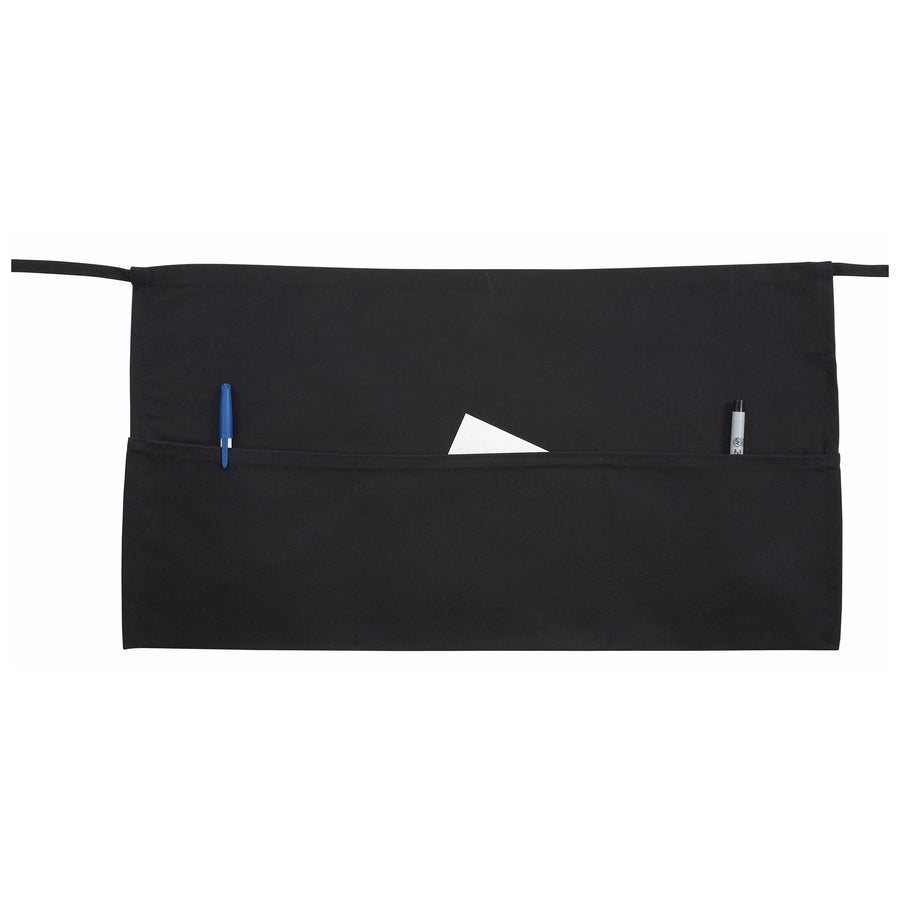 Signature Chef 12-1/2"x 21-3/4" 3-Pocket Waist Apron, Black (Winco WA-1221)