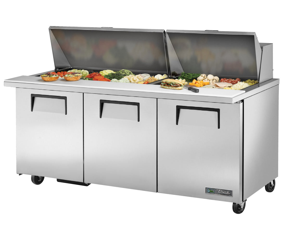 True TSSU-72-30M-B-ST-HC 72" Mega Top Sandwich & Salad Prep Table Refrigerator with 30 Pan Capacity & Stainless Steel Interior – Made in USA