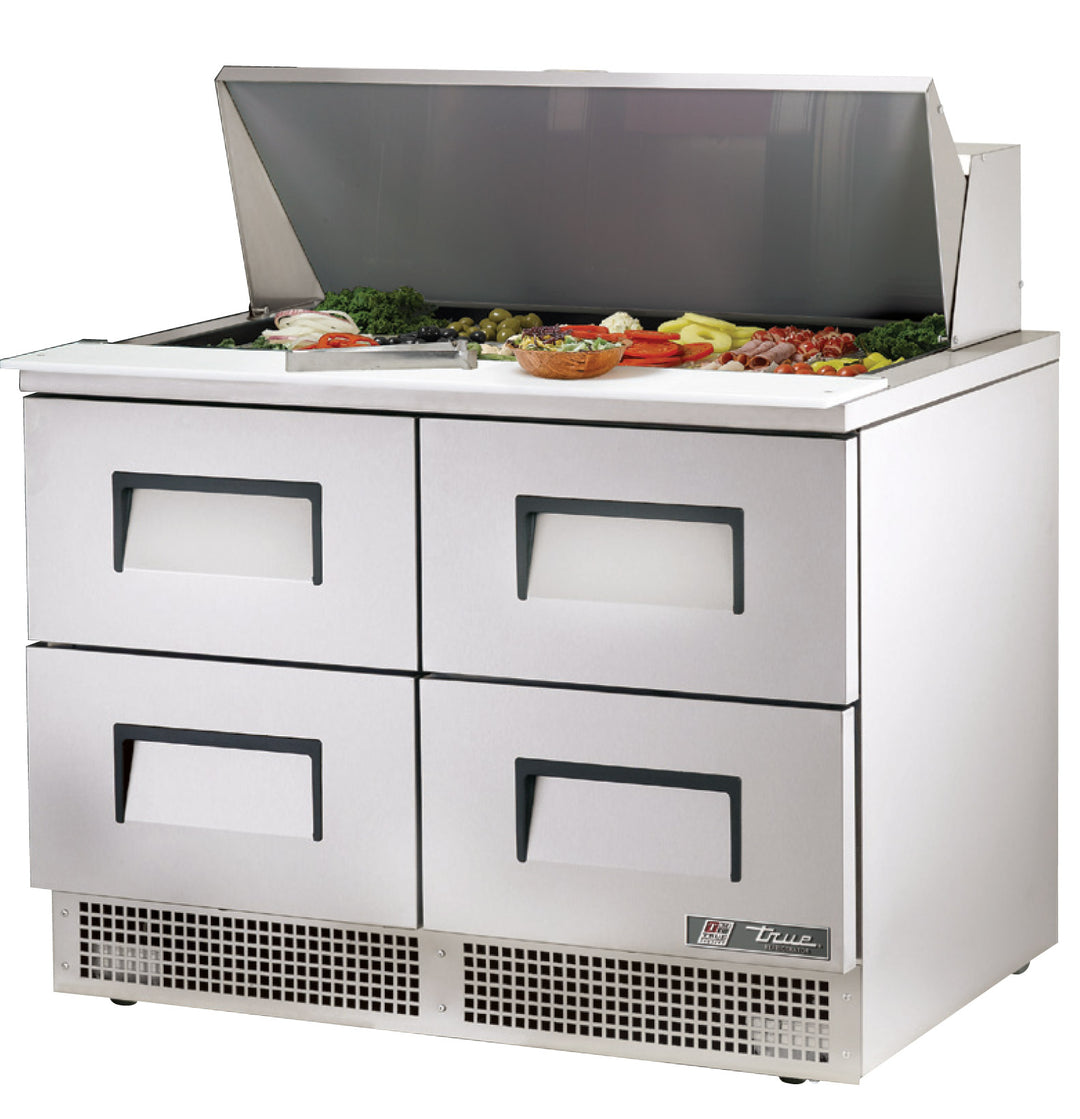 True TFP-48-18M-D-4-HC 48" Mega Top Sandwich & Salad Prep Table Refrigerator with 18 Pan Capacity, 4 Refrigerated Drawers & R290 Refrigerant – Made in USA