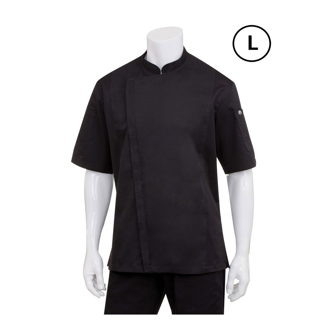 Chef Works Springfield Chef Coat BCSZ009-BLK-L, Cool Vent™ Design Single Breast Short Sleeve - Black - Large Size