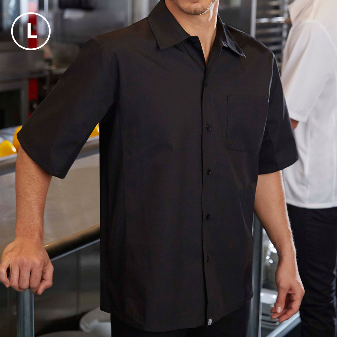 Chef Works CSCV-BLK-L Cook Shirt Short Sleeve - Black - Large Size
