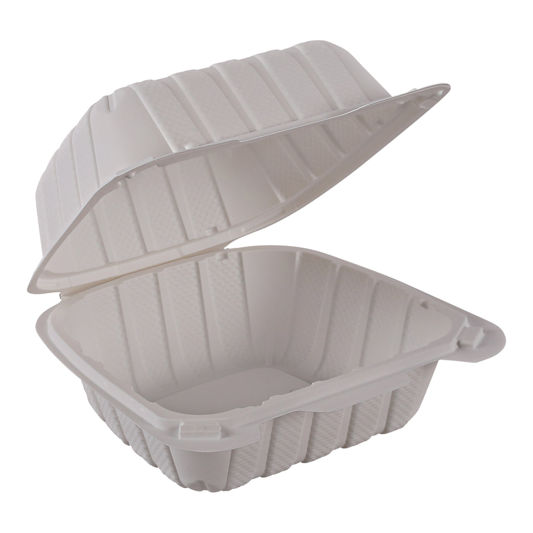 HPC HPCMF66 6"x6"x3" Mineral-Filled Polypropylene with Hinged Lid Takeout Container Cream/Beige - 300/Case