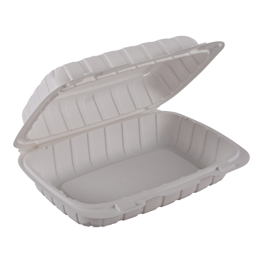 HPC HPCMF96 9"x6"x3" Mineral-Filled Polypropylene Hoagie with Hinged Lid Takeout Container Cream/Beige - 150/Case