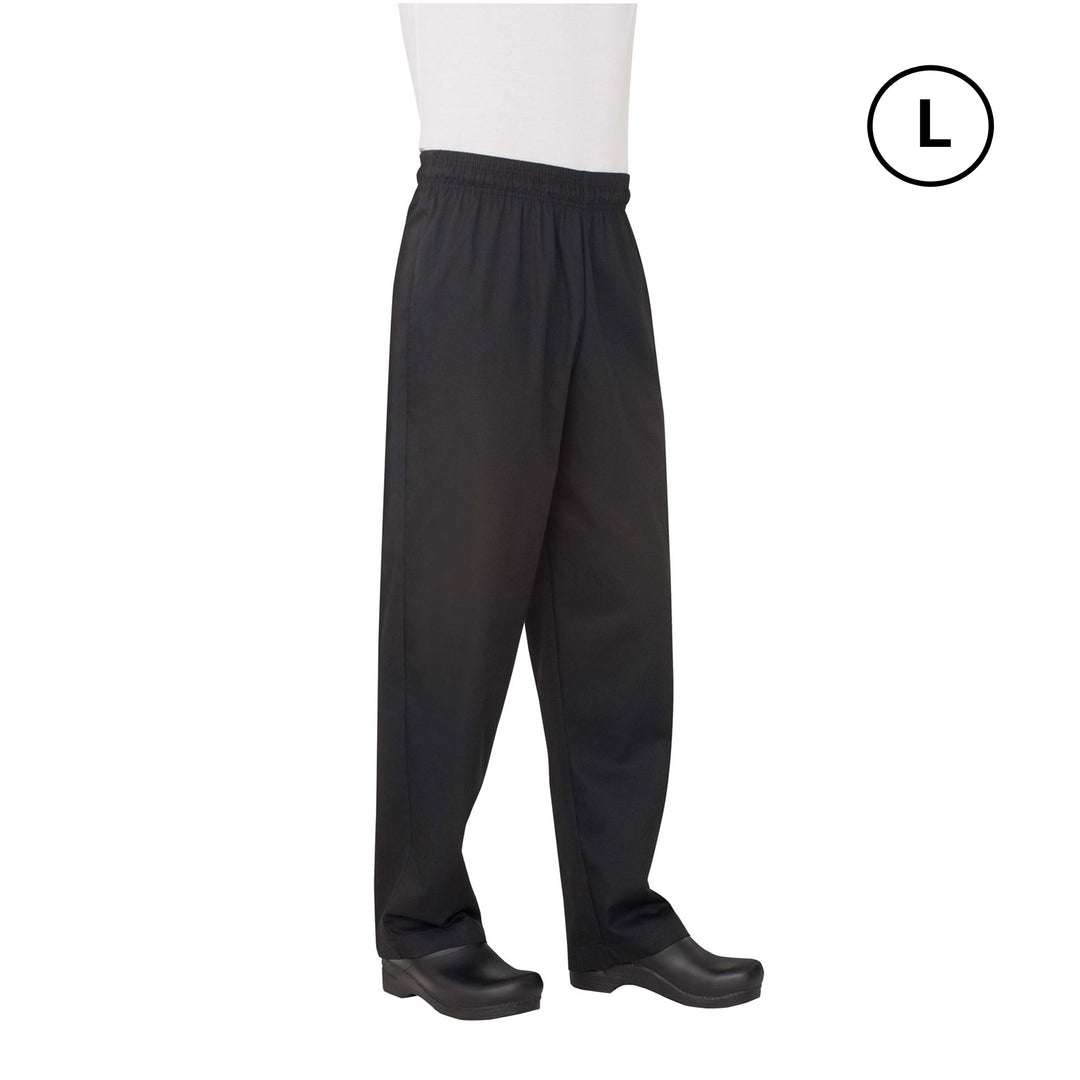 Chef Works Essential Baggy Pants NBBP-000-L Elastic Waist Classic Fit - Men's - Black - Large Size