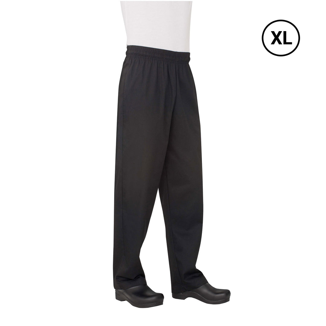 Chef Works Essential Baggy Pants NBBP-000-XL Elastic Waist Classic Fit - Men's - Black - Extra Large Size