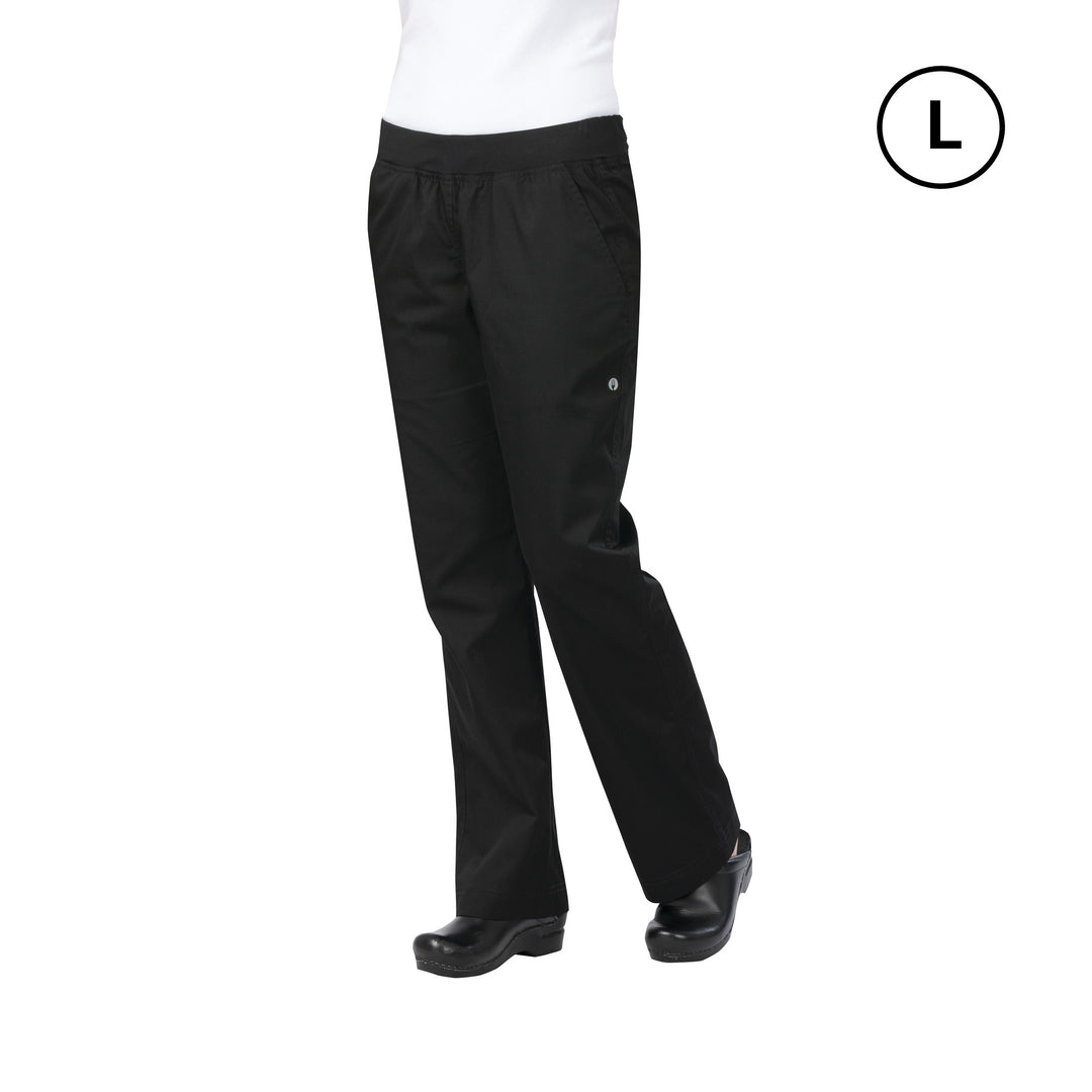 Chef Works PBN01W-BLK-L Lightweight Slim Pants Modern Straight Fit - Women's - Black - Large Size