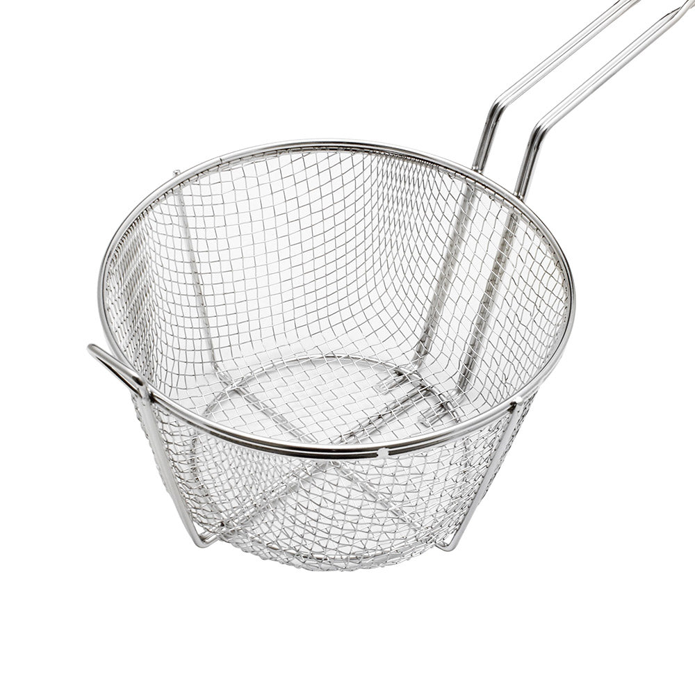 Inside of 9-1/2” Diameter Round Medium Mesh Fry Basket (Thunder Group SLFB002)