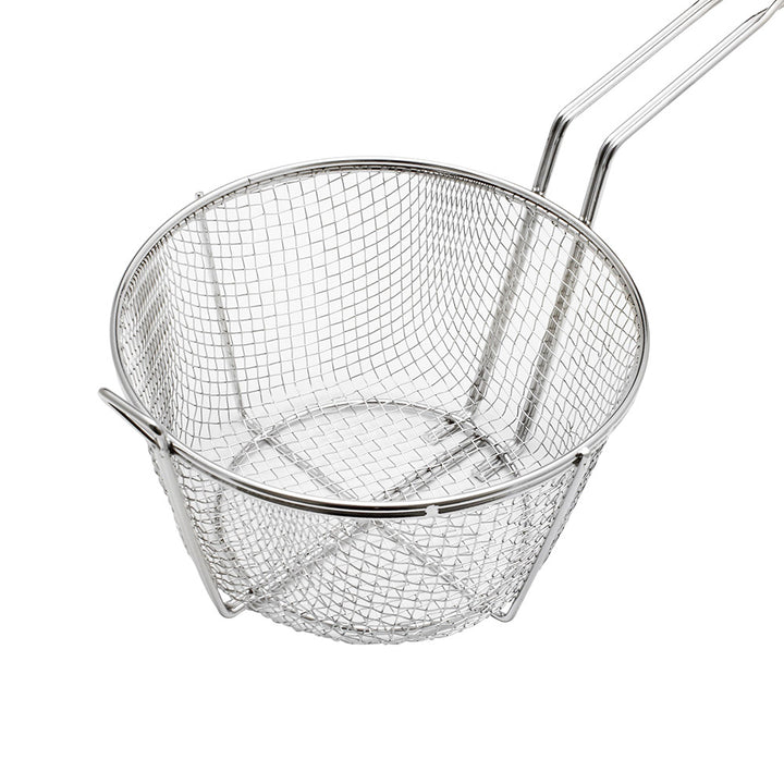 Inside of 9-1/2” Diameter Round Medium Mesh Fry Basket (Thunder Group SLFB002)