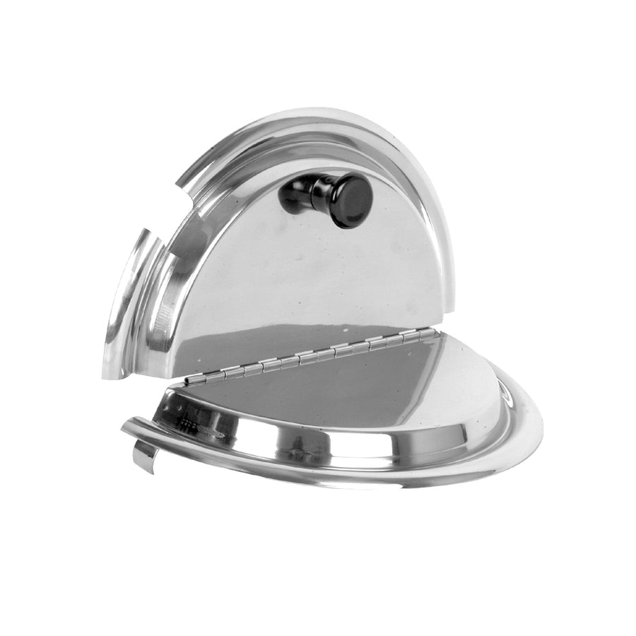 11 Qt. Stainless Steel Vegetable Inset Cover – Hinged, Notched, Plastic Knob (Thunder Group SLIC002)