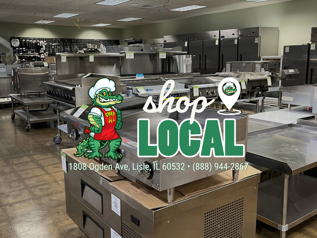 shop local logo on top of a view of equipment selection at restaurant superstore in Lisle, IL
