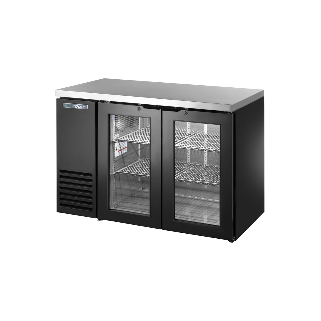 True TBB24-48-2G-Z1-SFT-B-1 48" Glass Door Back Bar Cooler with LED Lighting & Stainless Steel Top – Made in USA