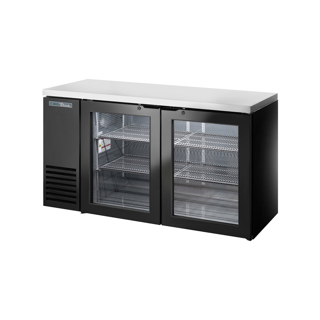 True TBB24-60-2G-Z1-SFT-B-1 60" Glass Door Back Bar Cooler with LED Lighting & Stainless Steel Top – Made in USA