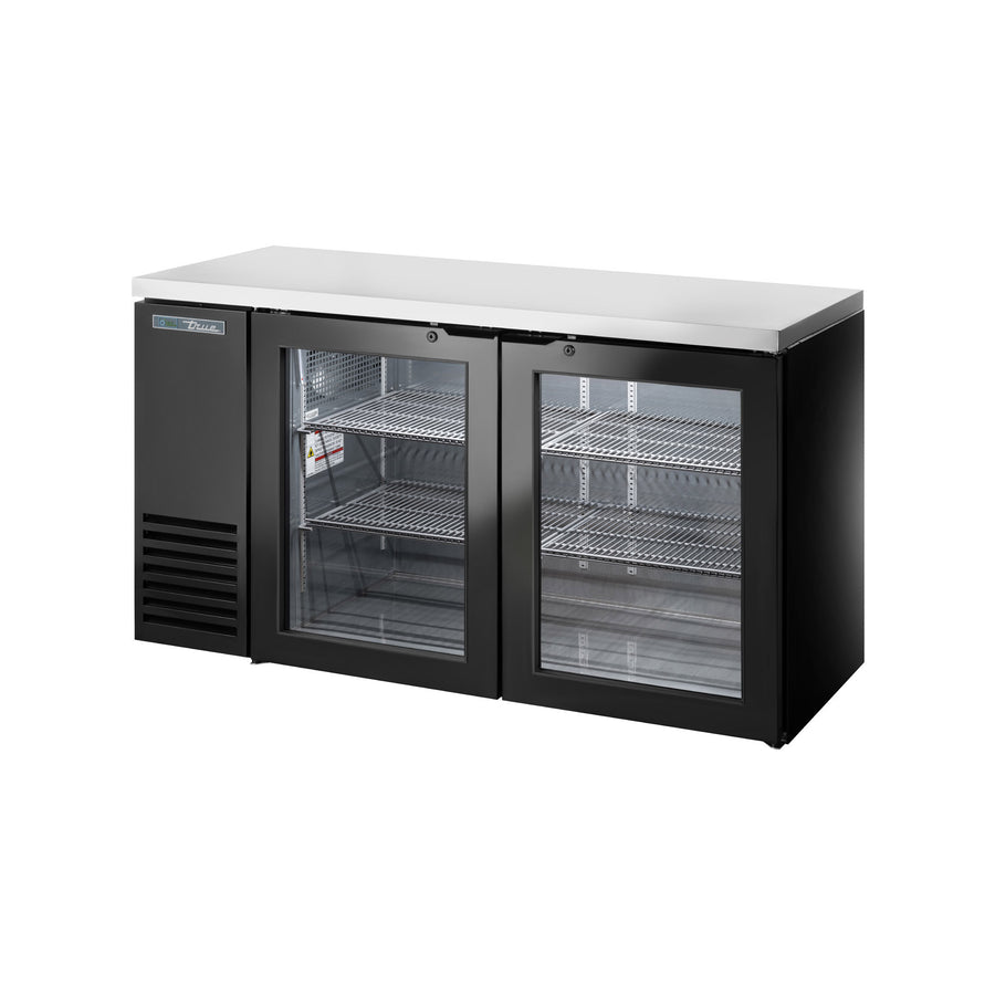 True TBB24-60-2G-Z1-SFT-B-1 60" Glass Door Back Bar Cooler with LED Lighting & Stainless Steel Top – Made in USA