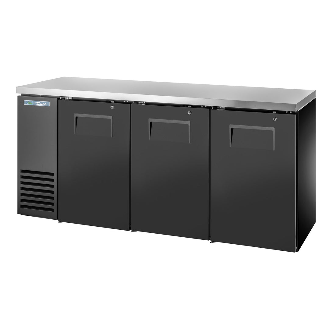 True TBB24-72-3S-Z1-SFT-B-1 72" Solid Door Back Bar Refrigerator with Stainless Steel Top & LED Lighting – Made in USA