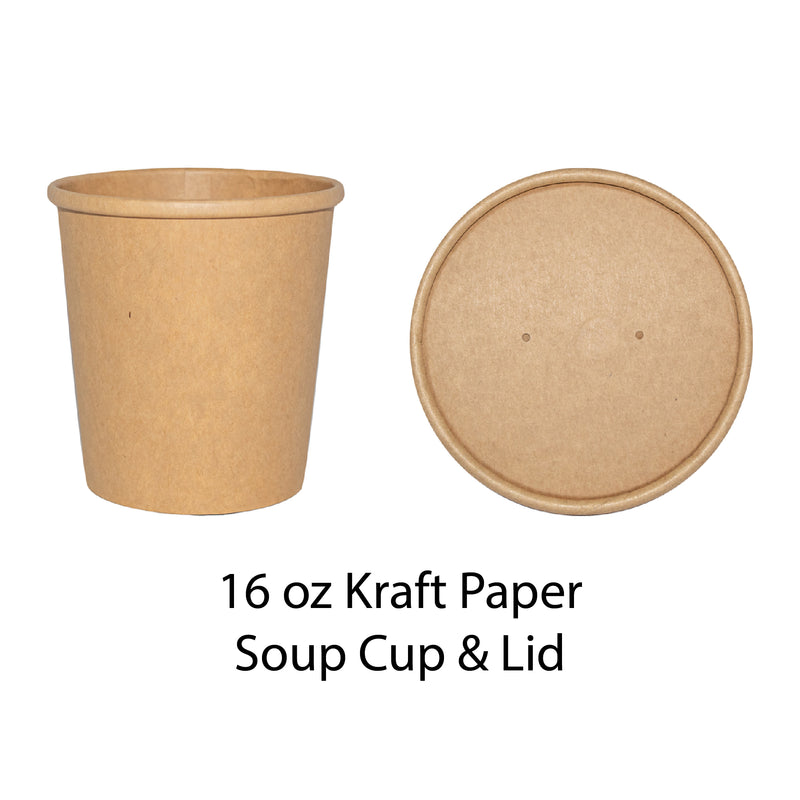 16 Oz Kraft Soup Cup and Lid - 500 Cups w/ 500 Lids (ITI TG-KS-16-KIT)