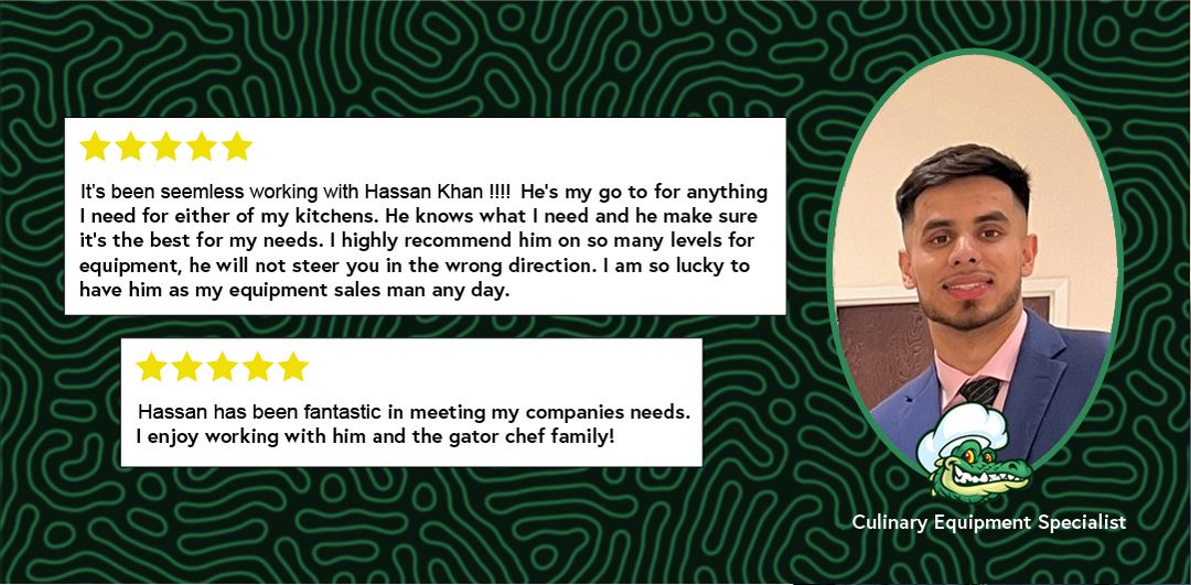 Hassan Khan Gator Chef Culinary Equipment Specialist with Google reviews information