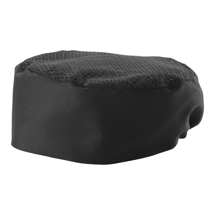 Signature Chef 65/35 Poly/Cotton Blend Ventilated Pillbox Hat, Black (Winco CHPB-3BR)