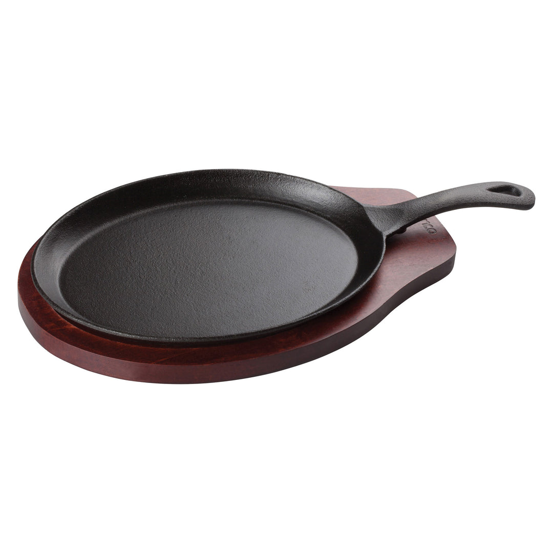 Winco 10" Cast Iron Fajita Server With Wood Underliner (Winco FS-2)