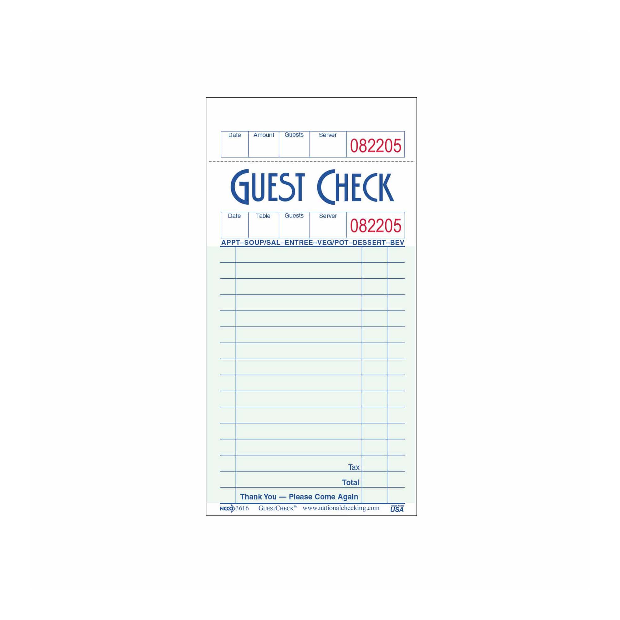 Shop National Checking Restaurant Guest Checks (G3616SP) | Gator Chef