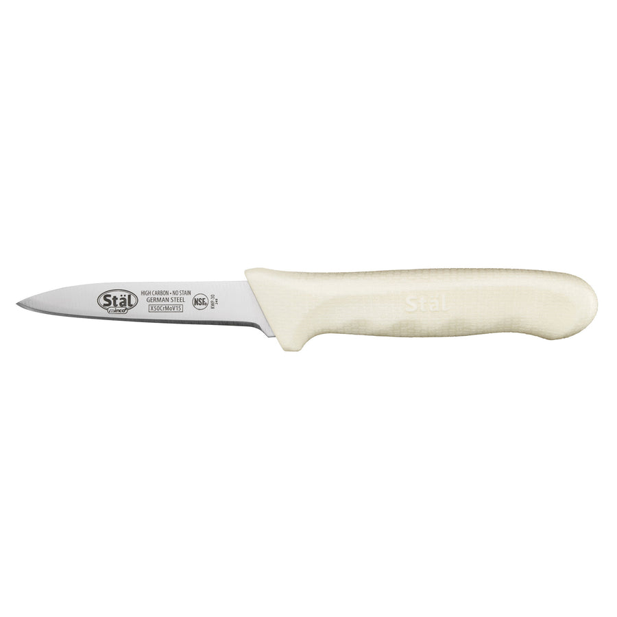 Stäl Series 3-1/4" Paring Knife with White Handle, 2-Pack (Winco KWP-30)