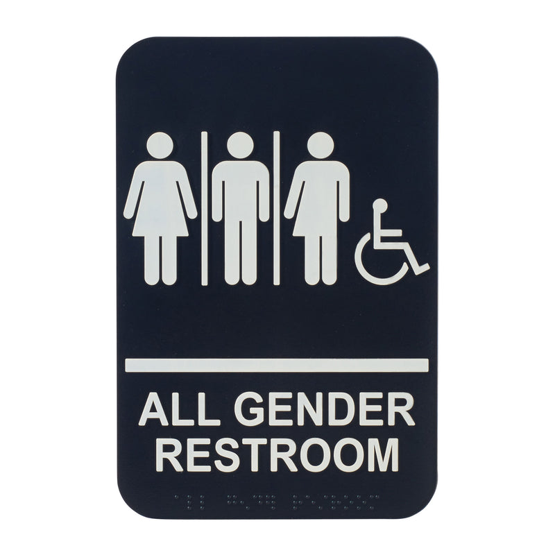 Winco 6" x 9" All-Gender Wheelchair Accessible Restroom Sign with Braille (Winco SGNB-608)