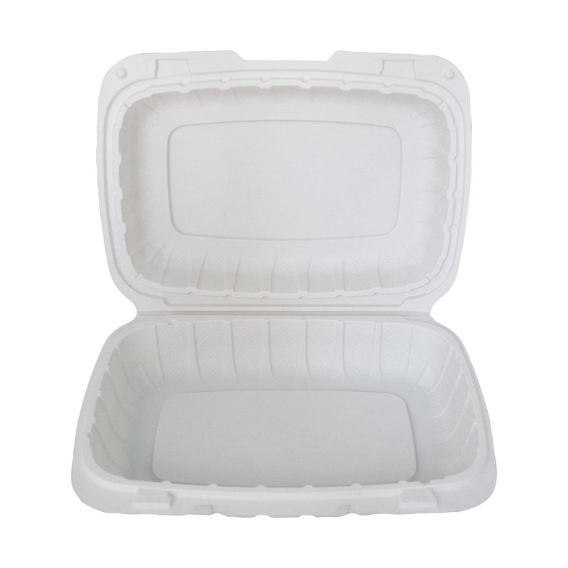 Black Half Clamshell Food Containers - 9x6 Hinged Take Out Boxes