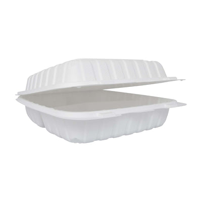 9" x 9" x 3" Plastic Take-Out Container White with Hinged Clamshell Lid Three Compartments (ITI TG-PM-993)