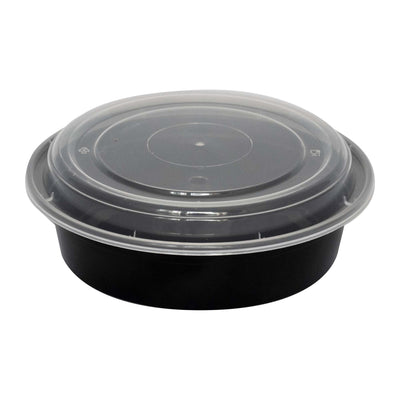 24 Oz. Round Plastic Take-Out Container Black with Clear Lid (ITI TG-PP-24-R)